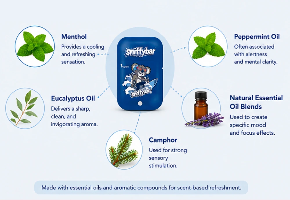 Ingredients commonly found in a nasal inhaler including peppermint and menthol