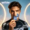 Man using Sniffybar Red Energy portable herbal inhaler for instant energy boost