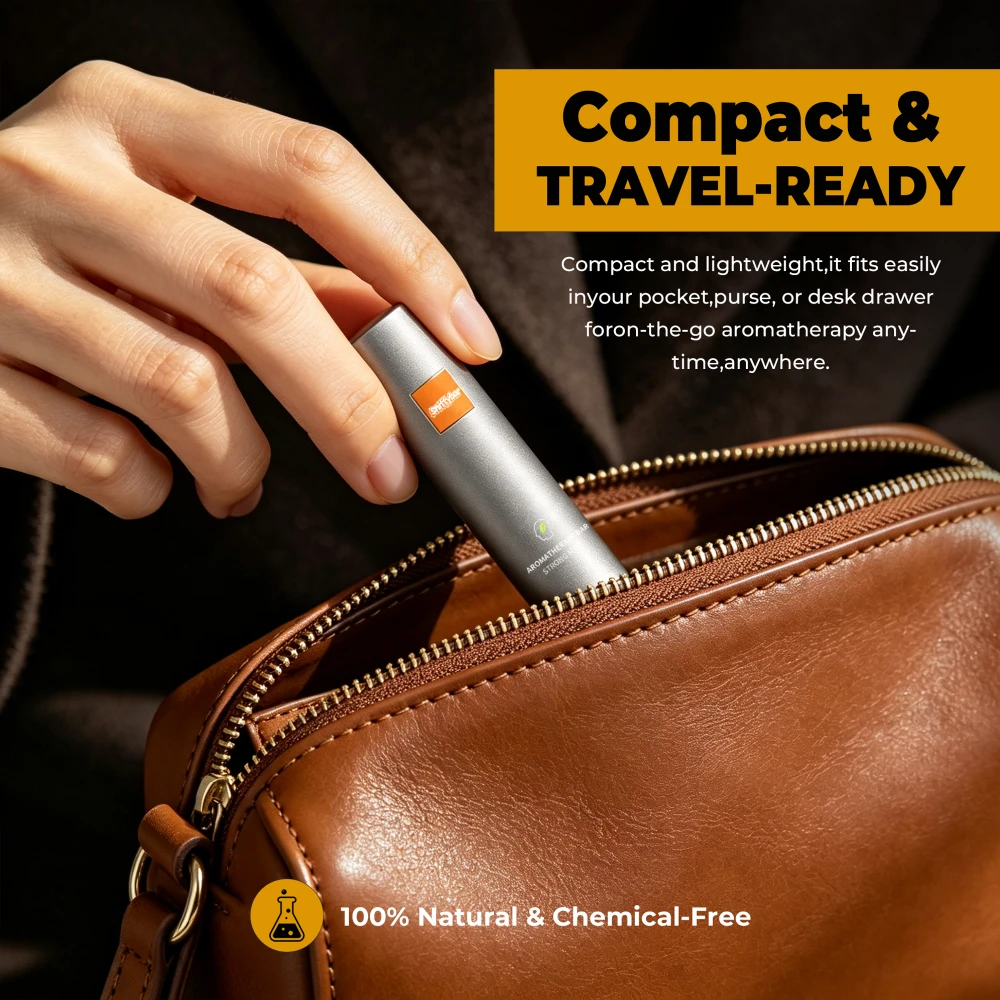 Compact travel size Sniffybar coffee mint nasal inhaler fits leather purse, 100% natural chemical free on the go