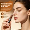 Woman using Sniffybar lavender cinnamon mint nasal inhaler for instant focus on the go aromatherapy