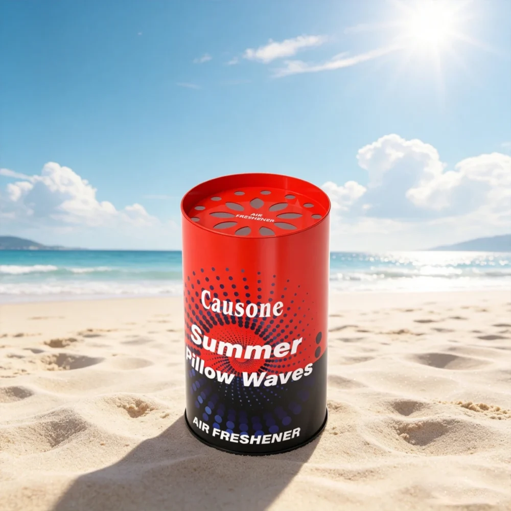 Causone Summer Pillow Waves solid air freshener can on a summer beach