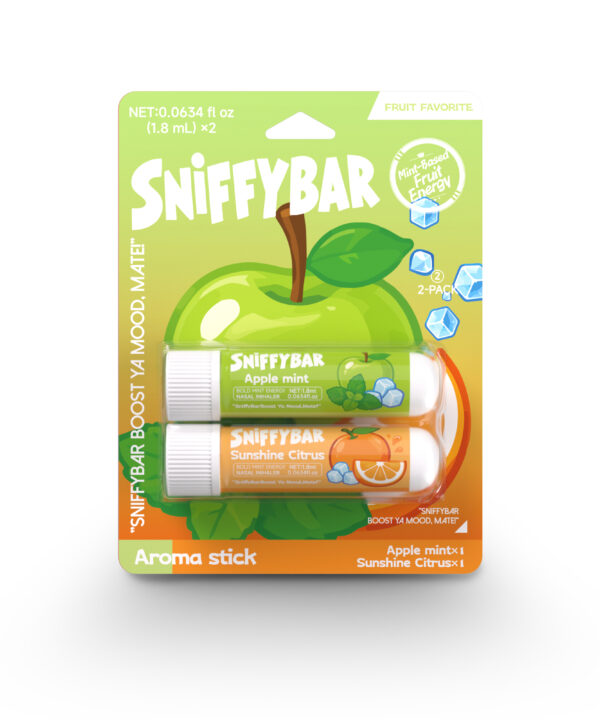 Sniffybar Fruit Favorite 2-Pack Apple Mint and Sunshine Citrus aroma sticks