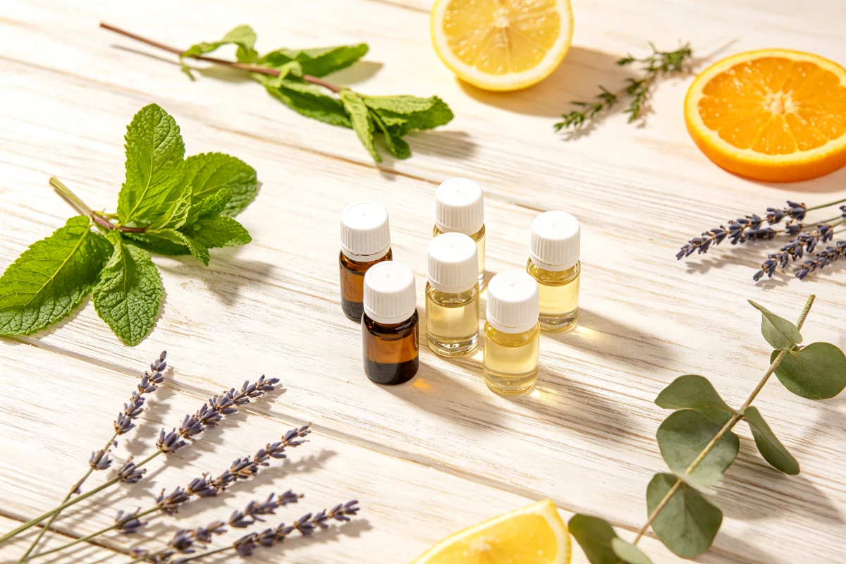 Peppermint, citrus, lavender and eucalyptus essential oils for a car