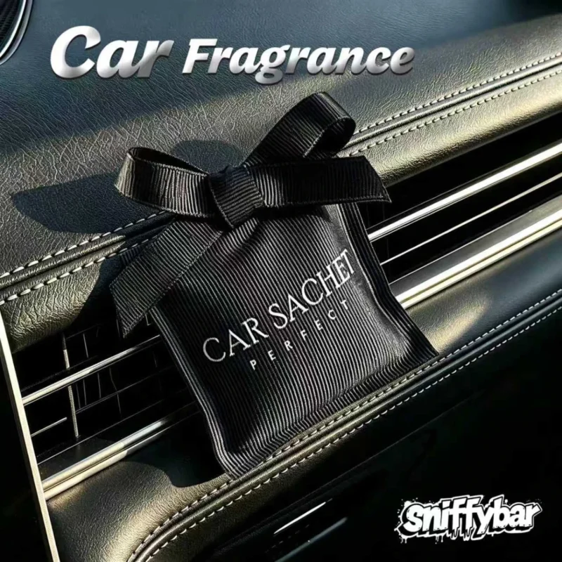 Sniffybar Nose Inhaler: Refresh & Focus On-the-Go 4 CARSACHET Egyptian Night car sachet with ribbon bow hanging on a car air vent