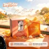 carsachet-giselle-citrus-car-air-freshener-sachet CARSACHET Giselle citrus car air freshener sachet with orange gift box and fruit on a car dashboard