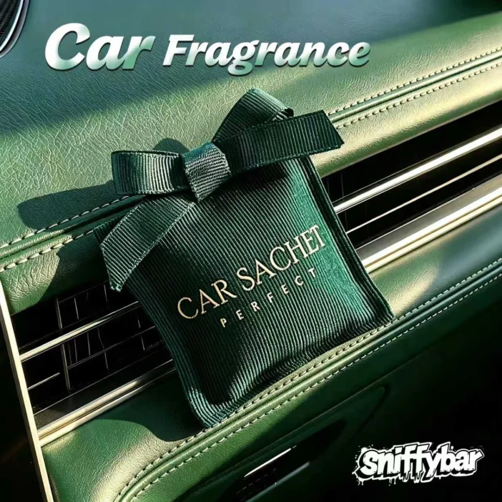carsachet-pirate-sachet-on-air-vent CARSACHET Pirate green car sachet with ribbon bow on a car air vent