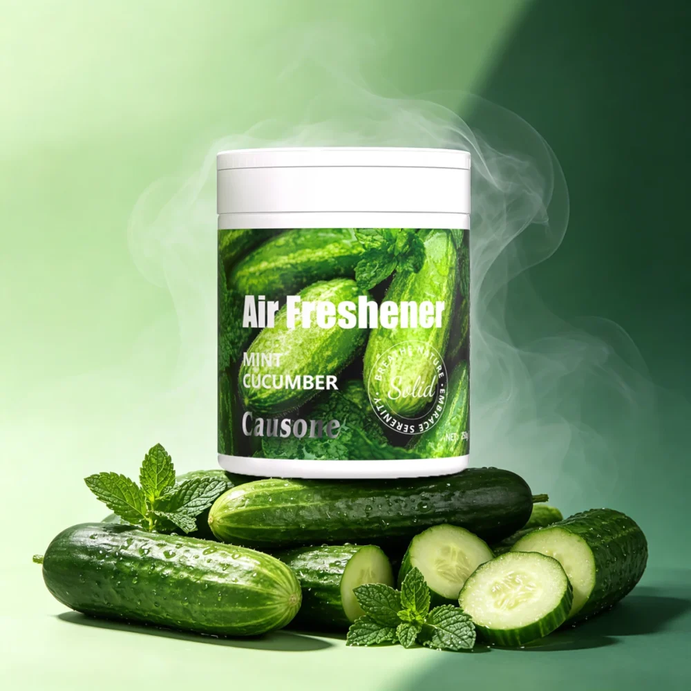 causone-mint-cucumber-air-freshener-gel-lifestyle Causone Mint Cucumber fruit air freshener gel with cucumber and mint