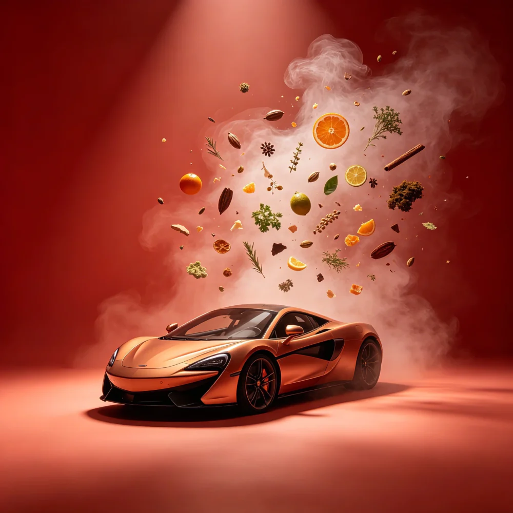 causone-speed-racing-car-air-freshener-white-tea-scene Causone Speed Racing White Tea car air freshener with a supercar on a red backdrop