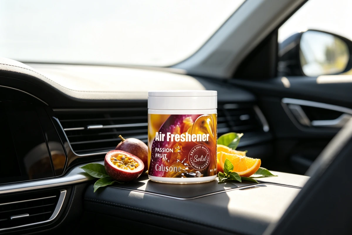 Natural fruit car air freshener gel in the Passion Fruit scent